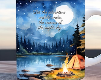 Camping mokomslag, 11oz en 15oz mok sjabloon png, wandelen mokomslag, vakantie mokomslag, natuur mokomslag, berglandschap mokomslag