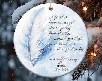 Feather Memorial Ornament PNG, Personalized Remembrance Ornament, Memorial Christmas Ornament PNG, Family Keepsake, Instant Digital Download