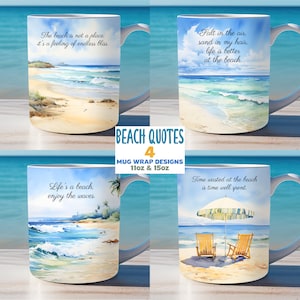 Beach Mug Wrap Bundle, 11oz and 15oz Mug Template, Landscape Mug, Tropical Mug Wrap, Instant Digital Download, Mug Sublimation PNG
