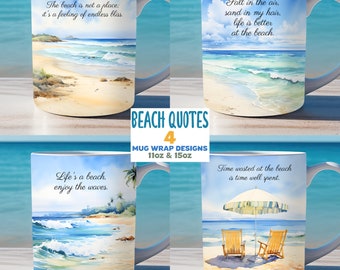 Beach Mug Wrap Bundle, 11oz and 15oz Mug Template, Landscape Mug, Tropical Mug Wrap, Instant Digital Download, Mug Sublimation PNG