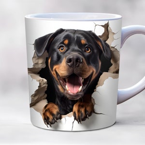 3D Rottweiler Mug Wrap 11oz & 15oz Mug Template, Dog Mug Wrap, Mug Sublimation Design Mug Wrap Template PNG Instant Digital Download