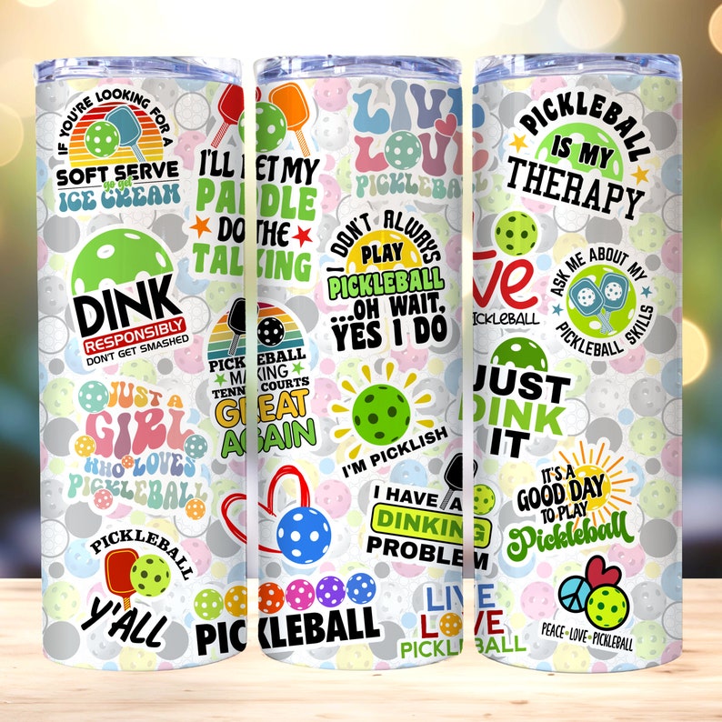 Pickleball Tumbler Wrap, 20oz Skinny Tumbler PNG, Straight and Tapered Tumbler Wrap, Instant Download, Pickleball Tumbler Wrap image 1