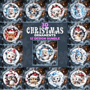 3D Christmas Ornament PNG Bundle, Baby Animal Ornament design, Christmas round ornament, Instant Digital Download, Ornament sublimation PNG