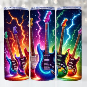 Electric Guitar Tumble Wrap, 20 oz Skinny Tumbler Sublimation Design PNG, Music Teacher Tumbler Wrap, Rock Music Tumbler Wrap