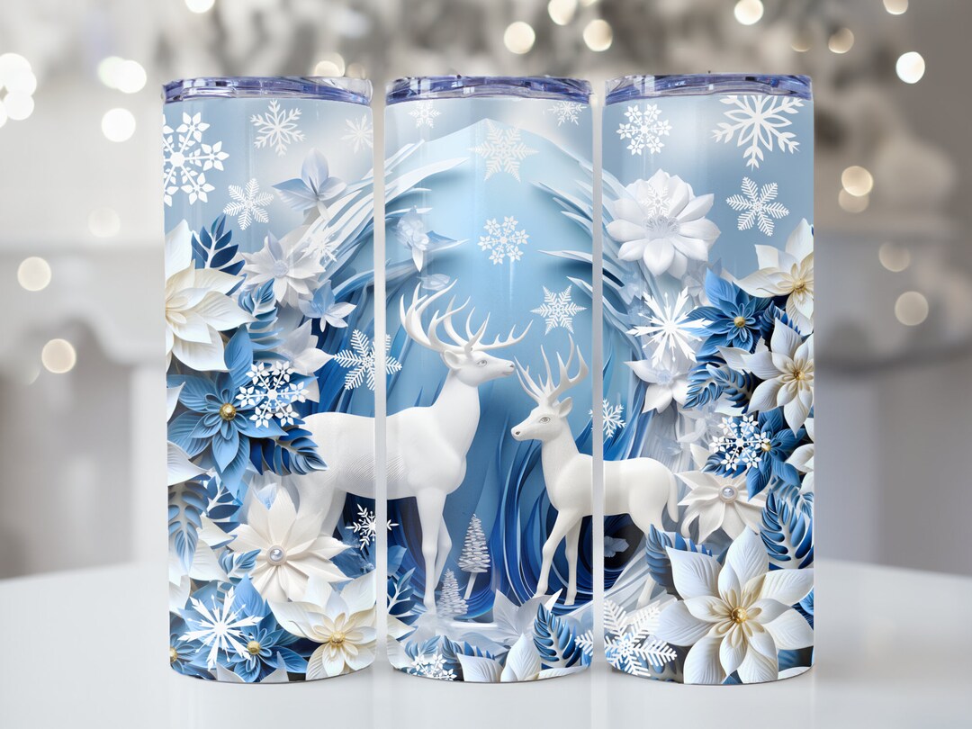 3d Reindeer Tumbler Wrap, 20 Oz Skinny Tumbler Sublimation Design ...