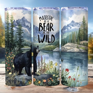 Black Bear Tumbler Wrap PNG 20 oz Skinny Tumbler Sublimation Design Digital Download Instant Digital Only, Hunting Mountain Forest Tumbler