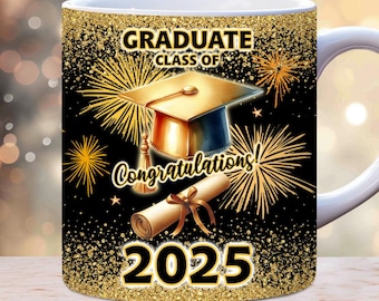 Emballage de tasse de diplômé 2025, 11 oz, modèle d'emballage de tasse de 15 oz, tasse cadeau de remise des diplômes, tasse de remise des diplômes 2025, conception de tasse de remise des diplômes, tasse de finissants 2024