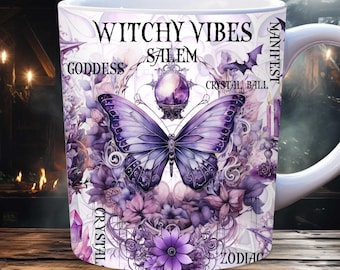 Witchy Vibes mokomslag, 11oz en 15oz mok sjabloon, heks mokomslag, hemelse heks mokomslag, Galaxy Celestial mokomslag, dierenriem mok