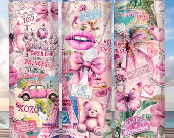 Pink Coquette Collage Tumbler Wrap 20oz PNG, Seamless Sublimation Design, Girly Pink Bows, Girly Girl Style, Coquette Aesthetic Tumbler Wrap