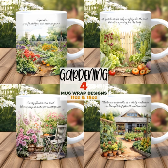 Gardening Mug Wrap Bundle, Flower Mug Wrap PNG, 11oz and 15oz Mug Template, Plant Lover Mug Wrap, Sublimation Design, Farmhouse Mug Wrap