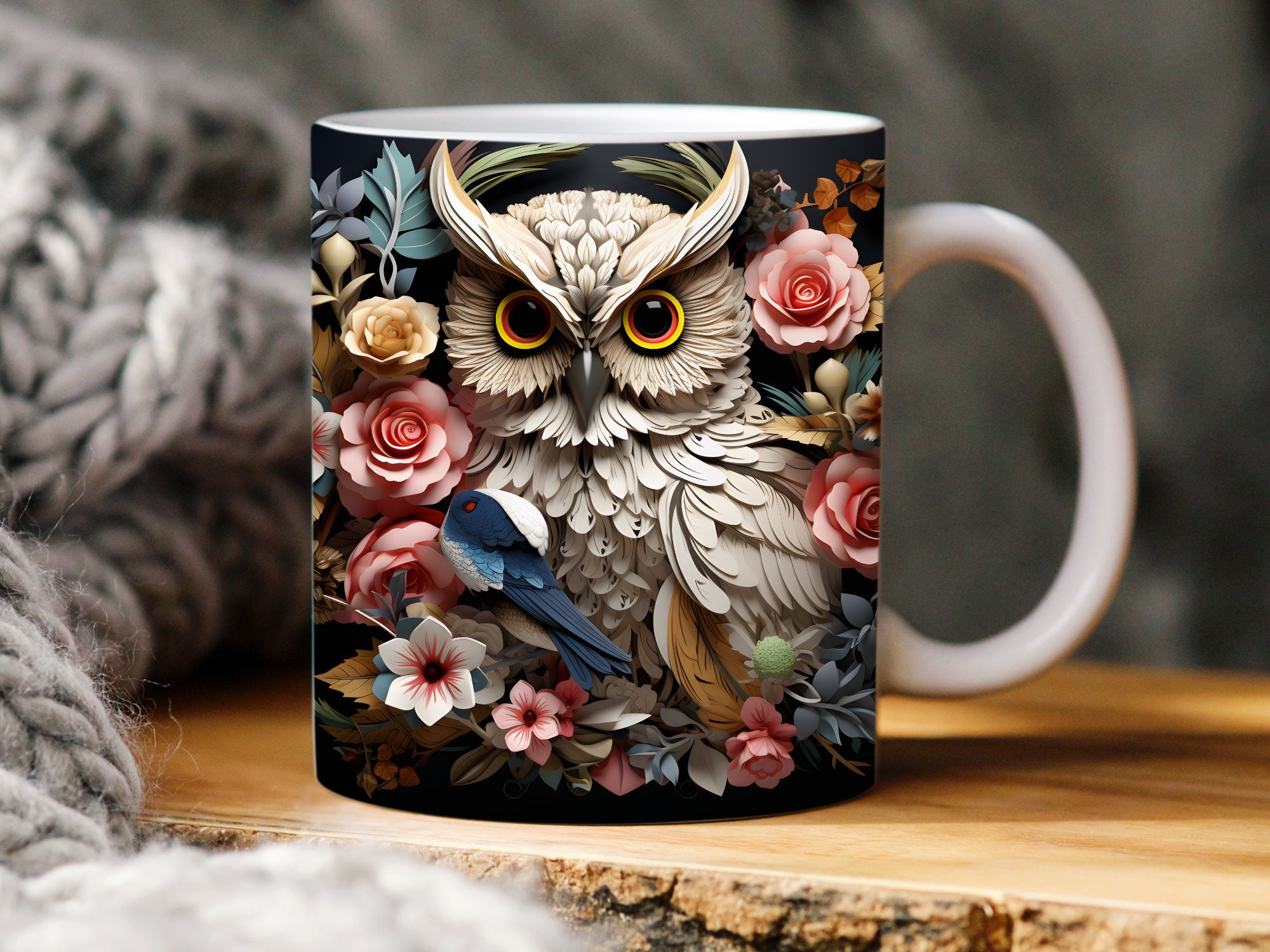 3d cute baby owl mug wrap, 11oz and 15oz mug Template, mug sublimation design, mug wrap template, co