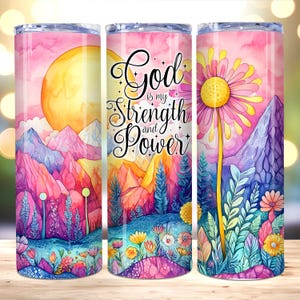 God is my Strength and Power, Christian Tumbler Wrap, 20oz Skinny Tumbler PNG, Religious, God,  Faith Tumbler Wraps, Christian Gift Tumbler