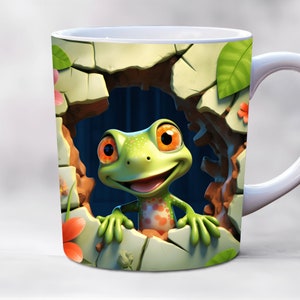 3d baby frog mug wrap, 11oz and 15oz mug wraps, hole in a wall mug wrap, mug sublimation design, animal mug wrap template png