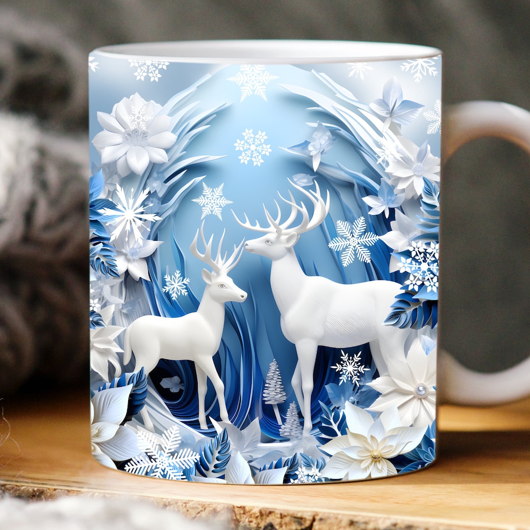 3d Reindeer Mug Wrap Png, 3d Christmas Mug Wrap Png, Hole in Wall Mug ...