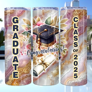 Floral Graduation Tumbler Wrap, Graduate Class of 2025 Tumbler Wrap, 20oz Skinny Tumbler PNG, Graduation Gift Tumbler, Graduation gift