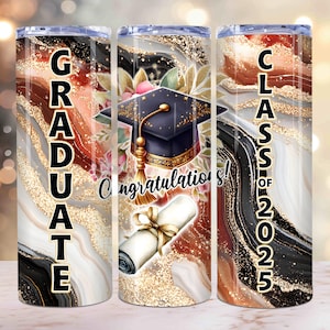 Floral Graduation Tumbler Wrap, Graduate Class of 2025 Tumbler Wrap, 20oz Skinny Tumbler PNG, Graduation Gift Tumbler, Graduation gift