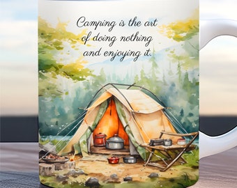 Camping mokomslag, 11oz en 15oz mok sjabloon png, wandelen mokomslag, vakantie mokomslag, natuur mokomslag, berglandschap mokomslag
