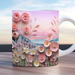 3d wildflowers mug wrap, 11oz and 15oz mug png, 3d floral mug wrap, flower wrap, Spring mug wrap, 3d country mug wrap, spring mug wrap