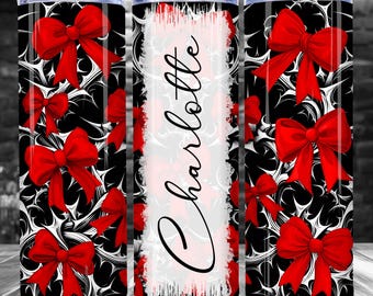 Customizable Halloween Red Coquette Bows and Vines Tumbler Wrap, Gothic 20 oz Skinny Sublimation Design PNG, Personalize Custom Tumbler