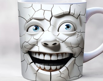 3D Funny Face Mug Wrap, 11oz, 15oz Mug Template, White Mug Wrap, Mug Sublimation Design, Mug Wrap Template, Digital Download PNG