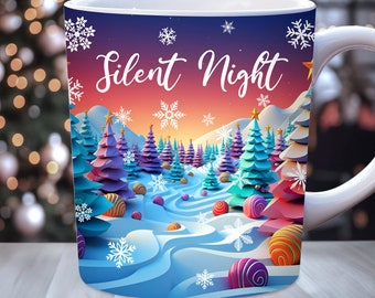 Emballage de tasse Silent Night, Emballage de tasse de Noël, Design par sublimation de tasse, Modèle de tasse de 11 oz et 15 oz, Emballage de tasse d'hiver, Emballage de tasse de vacances