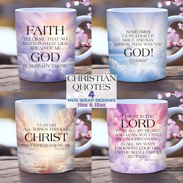 Lot d'emballages de tasses Christian Quotes, modèle de tasse de 11 oz et 15 oz, conception de sublimation d'emballage de tasse de foi, emballage de tasse de vers de la Bible, emballage de tasse chrétien