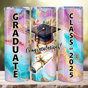 Pink Floral Graduation Tumbler Wrap, Graduate Class of 2025 Tumbler Wrap, 20oz Skinny Tumbler PNG, Graduation Gift Tumbler, Graduation gift