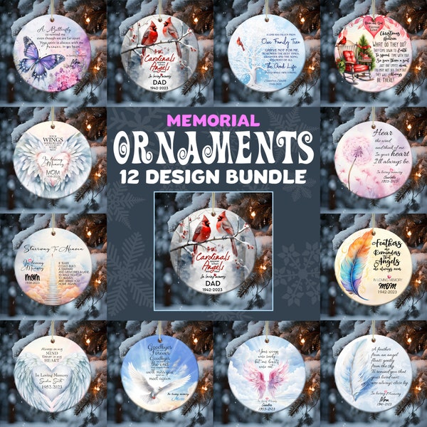 Memorial Ornament Bundle, Personalized Remembrance Ornament, Bereavement Christmas Ornament PNG, Instant Digital Download, cardinal ornament