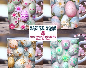 3d Easter eggs mug wrap bundle, PNG, 11oz and 15 oz Happy Easter mug wrap, Easter egg mug wrap, Christian mug wrap, Spring mug wrap