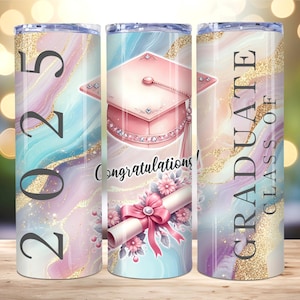 Floral Graduation Tumbler Wrap, Graduate Class of 2025 Tumbler Wrap, 20oz Skinny Tumbler PNG, Graduation Gift Tumbler, Graduation gift