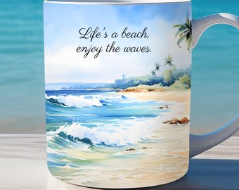 Beach Mug Wrap, 11oz and 15oz Mug Template, Landscape Mug, Tropical Mug Wrap, Instant Digital Download, Mug Sublimation PNG
