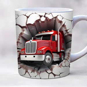 3d Red Semi Truck Mug Wrap PNG, Trucker Mug Wrap, 11oz, 15oz Mug Template, Truck Driver gifts Mug Wrap, Tricking Mug Wrap, 18 Wheeler Mug