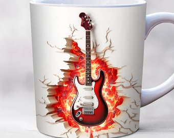 Opakowanie na kubek z gitarą elektryczną 3D, szablon opakowania na kubek 11 uncji i 15 uncji, opakowanie na kubek dla nauczyciela gry na gitarze, natychmiastowe pobranie cyfrowe, sublimacja na kubek w formacie PNG