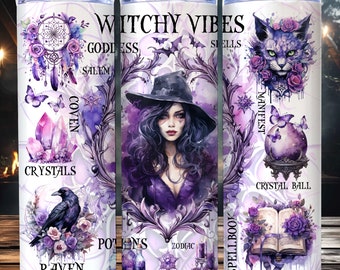Witchy Vibes Tumbler Wrap Sublimation Design PNG 20 oz Skinny Straight Tumbler Wrap Zodiac Celestial Witch Tumbler Template Digital Download