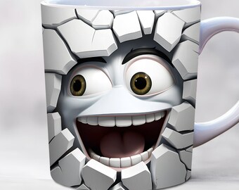 3D Funny Face Mug Wrap, 11oz, 15oz Mug Template, White Mug Wrap, Mug Sublimation Design, Mug Wrap Template, Digital Download PNG