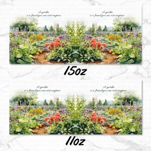 May include: A watercolor painting of a garden with a quote that reads "A garden is a friend you can visit anytime." The painting is in a rectangular frame with a white background. The painting is available in two sizes: 11 oz and 15 oz.