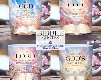 Bundle d'emballage de tasse de citations de la Bible, modèle de tasse de 11 oz et 15 oz, conception de sublimation d'emballage de tasse de foi, emballage de tasse de vers de la Bible, emballage de tasse chrétien
