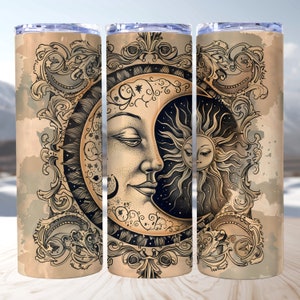 Sun Moon Tumbler Wrap PNG, Sublimation Digital Download, 20oz Skinny Tumbler Design, Instant Digital Download, Mystical Zodiac Tumbler Wrap