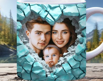 Add Your Photo Mug Wrap, 11oz, 15oz Mug Template, 3D Hole In a Mug Wrap, Sublimation Design, Mug Template, Instant Digital Download PNG