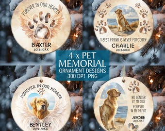 Christmas Pet Memorial Ornament Bundle, Pet Ornament Sublimation PNG, Christmas Ornament, Pet Memorial Gift, Add Photo Dog Name Ornament