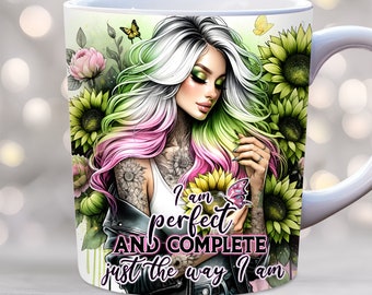 Tägliche Affirmation Becherverpackung, 11 Unze und 15 Unze Becherverpackung Sublimationsdesign, Bechervorlage PNG, Florale positive Affirmationen Becherverpackung