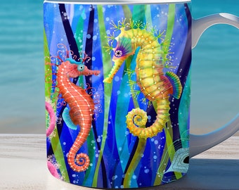 Sea horse mug wrap, 11oz and 15oz mug wrap template, ocean mug wrap sublimation design, sea life mug wrap ocean mug wrap, coral mug wrap