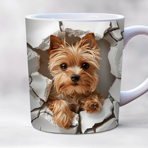 3D Yorkshire Terrier Mug Wrap 11oz & 15oz Mug Template, Dog Mug Wrap, Mug Sublimation Design Mug Wrap Template PNG Instant Digital Download