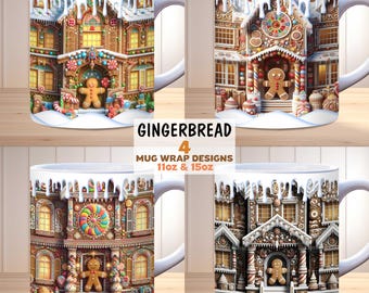 Christmas Gingerbread Man Mug Wrap bundle, 11oz, 15oz, Holiday Sublimation Design, Holiday Christmas Mug Wrap, Instant Digital Download PNG