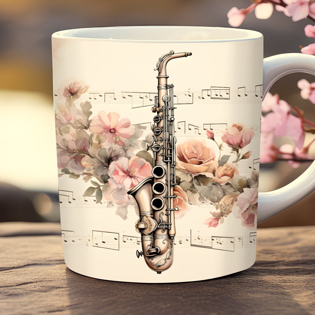 Floral Mug Wrap, 11oz and 15oz Mug Template, Music Instrument