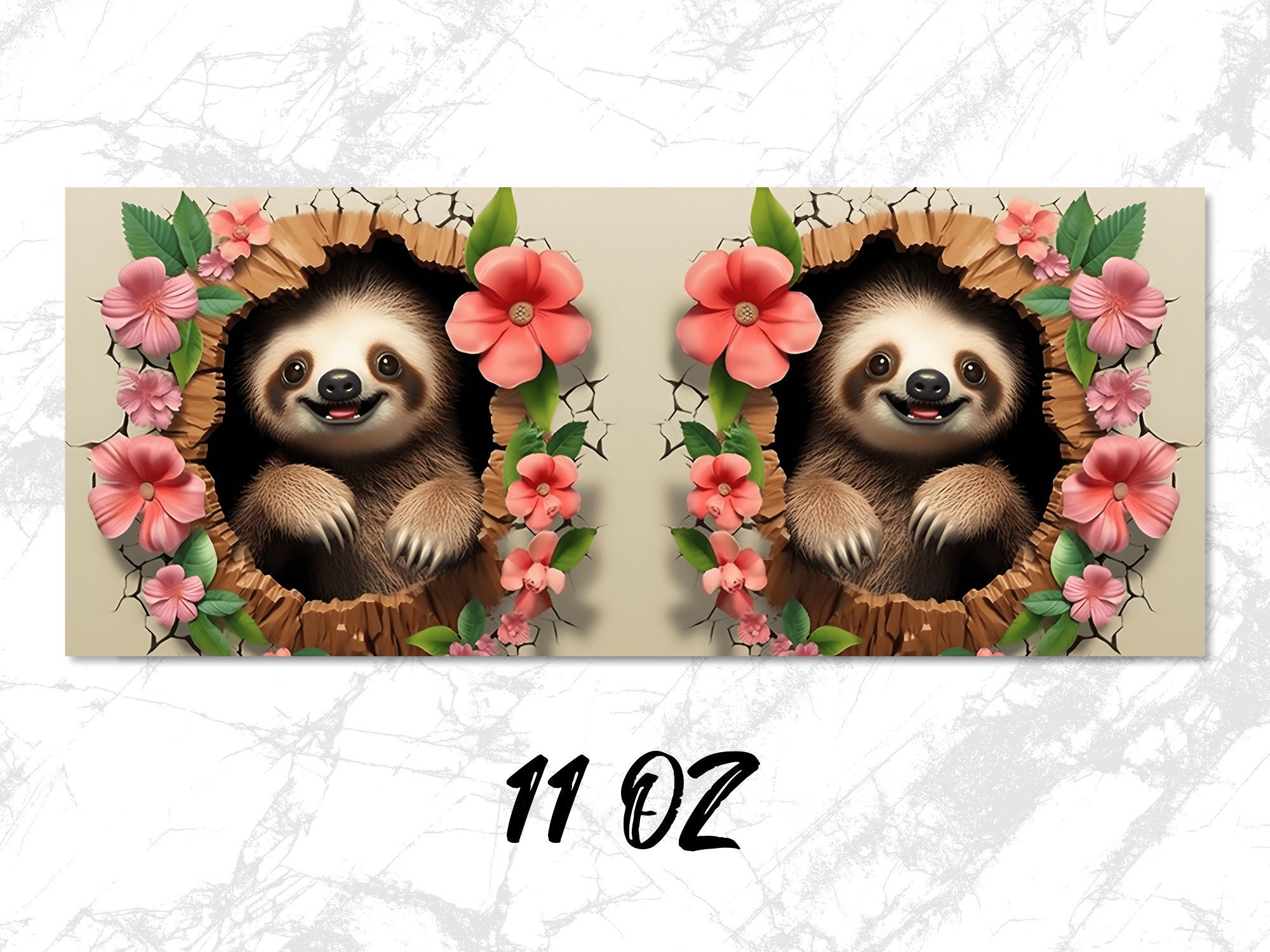 3d Baby Sloth Mug Wrap, 11oz and 15oz Mug Wraps, Hole in a Wall Mug ...