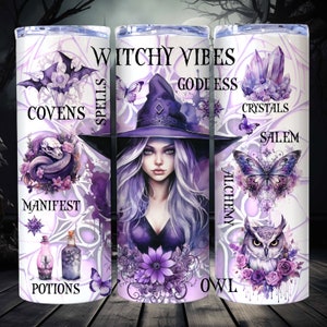 Gobelet Witchy Vibes Wrap Sublimation Design PNG 20 oz Gobelet droit skinny Wrap zodiaque Sorcière céleste modèle de gobelet en téléchargement numérique
