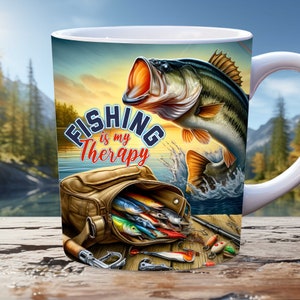 Fishing is my Therapy Mug Wrap, 11oz, 15oz Mug Template, Dad Mug Wrap, Gift For Dad Mug Wrap, Camping Mug Wrap, Lake Life Mug Wrap