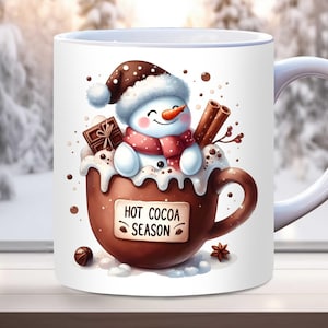 Snowman Hot Chocolate Mug Wrap, 11oz & 15oz Mug Template PNG, Cozy Winter Mug Wrap, Christmas Mug Wrap Sublimation Design, Holiday Mug Wrap