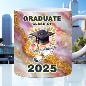 Floral Graduation Mug Wrap, Graduate Class of 2025 Mug Wrap, 11oz, 15oz Mug Wrap Template for Sublimation, Graduation Gift